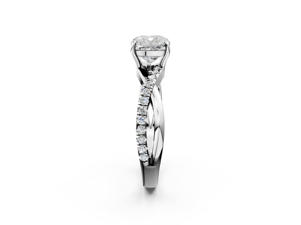 White gold Cushion Cut Diamond Twisted Band with Pavé Setting and Four-Prong Setting