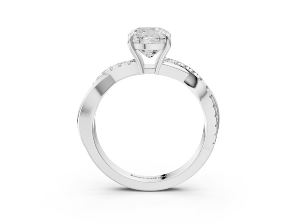 White gold Cushion Cut Diamond Twisted Band with Pavé Setting and Four-Prong Setting