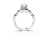 White gold Cushion Cut Diamond with Amethyst side stone Halo Twist Band Solitaire Prong Setting Ring_39