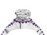 White gold Cushion Cut Diamond with Amethyst side stone Halo Twist Band Solitaire Prong Setting Ring_40