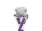 White gold Cushion Cut Diamond with Amethyst side stone Halo Twist Band Solitaire Prong Setting Ring_41