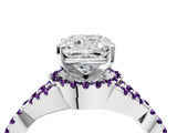 White gold Cushion Cut Diamond with Amethyst side stone Halo Twist Band Solitaire Prong Setting Ring_4
