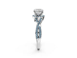 White gold Cushion Cut Diamond with Aquamarine side stone Halo Twist Band Solitaire Prong Setting Ring_14