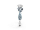 White gold Cushion Cut Diamond with Aquamarine side stone Halo Twist Band Solitaire Prong Setting Ring_39