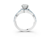White gold Cushion Cut Diamond with Aquamarine side stone Halo Twist Band Solitaire Prong Setting Ring_3