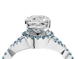 White gold Cushion Cut Diamond with Aquamarine side stone Halo Twist Band Solitaire Prong Setting Ring_41