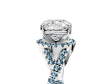 White gold Cushion Cut Diamond with Aquamarine side stone Halo Twist Band Solitaire Prong Setting Ring_42
