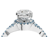 White gold Cushion Cut Diamond with Aquamarine side stone Halo Twist Band Solitaire Prong Setting Ring_4