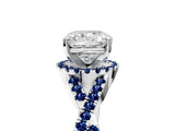 White gold Cushion Cut Diamond with Blue Sapphire side stone Halo Twist Band Solitaire Prong Setting Ring_17