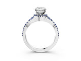 White gold Cushion Cut Diamond with Blue Sapphire side stone Halo Twist Band Solitaire Prong Setting Ring_3