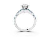 White gold Cushion Cut Diamond with Blue Topaz side stone Halo Twist Band Solitaire Prong Setting Ring_27