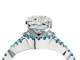 White gold Cushion Cut Diamond with Blue Topaz side stone Halo Twist Band Solitaire Prong Setting Ring_28