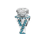 White gold Cushion Cut Diamond with Blue Topaz side stone Halo Twist Band Solitaire Prong Setting Ring_29