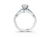 White gold Cushion Cut Diamond with Blue Topaz side stone Halo Twist Band Solitaire Prong Setting Ring_3