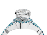 White gold Cushion Cut Diamond with Blue Topaz side stone Halo Twist Band Solitaire Prong Setting Ring_4