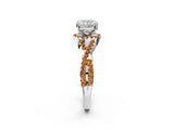 White gold Cushion Cut Diamond with Citrine side stone Halo Twist Band Solitaire Prong Setting Ring_14