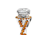 White gold Cushion Cut Diamond with Citrine side stone Halo Twist Band Solitaire Prong Setting Ring_17