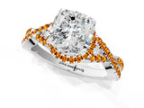 White gold Cushion Cut Diamond with Citrine side stone Halo Twist Band Solitaire Prong Setting Ring_37