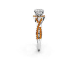 White gold Cushion Cut Diamond with Citrine side stone Halo Twist Band Solitaire Prong Setting Ring_38