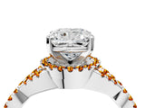 White gold Cushion Cut Diamond with Citrine side stone Halo Twist Band Solitaire Prong Setting Ring_40