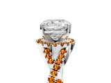 White gold Cushion Cut Diamond with Citrine side stone Halo Twist Band Solitaire Prong Setting Ring_41