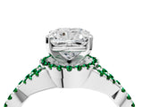 White gold Cushion Cut Diamond with Emerald side stone Halo Twist Band Solitaire Prong Setting Ring_16