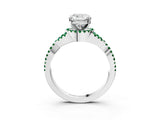 White gold Cushion Cut Diamond with Emerald side stone Halo Twist Band Solitaire Prong Setting Ring_27