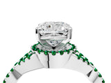 White gold Cushion Cut Diamond with Emerald side stone Halo Twist Band Solitaire Prong Setting Ring_28