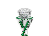 White gold Cushion Cut Diamond with Emerald side stone Halo Twist Band Solitaire Prong Setting Ring_29