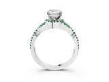 White gold Cushion Cut Diamond with Emerald side stone Halo Twist Band Solitaire Prong Setting Ring_3