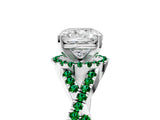 White gold Cushion Cut Diamond with Emerald side stone Halo Twist Band Solitaire Prong Setting Ring_5
