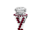 White gold Cushion Cut Diamond with Garnet side stone Halo Twist Band Solitaire Prong Setting Ring_17