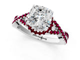 White gold Cushion Cut Diamond with Garnet side stone Halo Twist Band Solitaire Prong Setting Ring_1