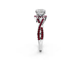 White gold Cushion Cut Diamond with Garnet side stone Halo Twist Band Solitaire Prong Setting Ring_2