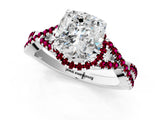 White gold Cushion Cut Diamond with Garnet side stone Halo Twist Band Solitaire Prong Setting Ring_37
