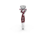 White gold Cushion Cut Diamond with Garnet side stone Halo Twist Band Solitaire Prong Setting Ring_38