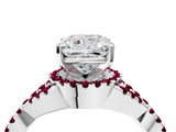 White gold Cushion Cut Diamond with Garnet side stone Halo Twist Band Solitaire Prong Setting Ring_40