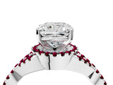 White gold Cushion Cut Diamond with Garnet side stone Halo Twist Band Solitaire Prong Setting Ring_4