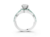 White gold Cushion Cut Diamond with Green Sapphire side stone Halo Twist Band Solitaire Prong Setting Ring_15