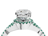 White gold Cushion Cut Diamond with Green Sapphire side stone Halo Twist Band Solitaire Prong Setting Ring_16