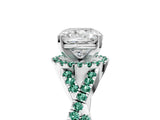 White gold Cushion Cut Diamond with Green Sapphire side stone Halo Twist Band Solitaire Prong Setting Ring_17