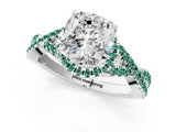 White gold Cushion Cut Diamond with Green Sapphire side stone Halo Twist Band Solitaire Prong Setting Ring_25