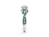 White gold Cushion Cut Diamond with Green Sapphire side stone Halo Twist Band Solitaire Prong Setting Ring_26