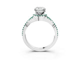 White gold Cushion Cut Diamond with Green Sapphire side stone Halo Twist Band Solitaire Prong Setting Ring_27
