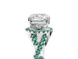 White gold Cushion Cut Diamond with Green Sapphire side stone Halo Twist Band Solitaire Prong Setting Ring_29