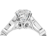 White gold Cushion Cut Diamond with Milgrain Marquise and Bezel Accents on a Solitaire Band with Prong Setting_254