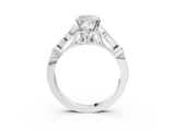 White gold Cushion Cut Diamond with Milgrain Marquise and Bezel Accents on a Solitaire Band with Prong Setting_258