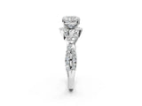 White gold Cushion Cut Diamond with Moissanite side stone Halo Twist Band Solitaire Prong Setting Ring_2