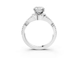 White gold Cushion Cut Diamond with Moissanite side stone Halo Twist Band Solitaire Prong Setting Ring_3