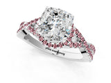 White gold Cushion Cut Diamond with Morganite side stone Halo Twist Band Solitaire Prong Setting Ring_13